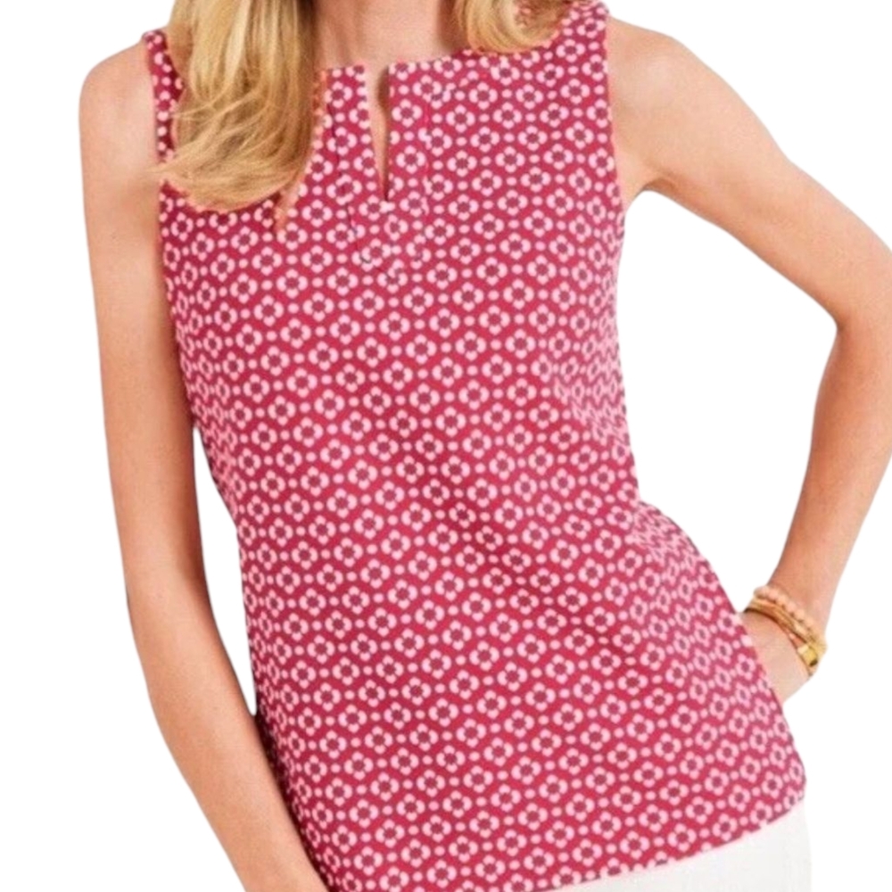 New Talbots Pink & White Geo Ottoman Sleeveless Top Medium